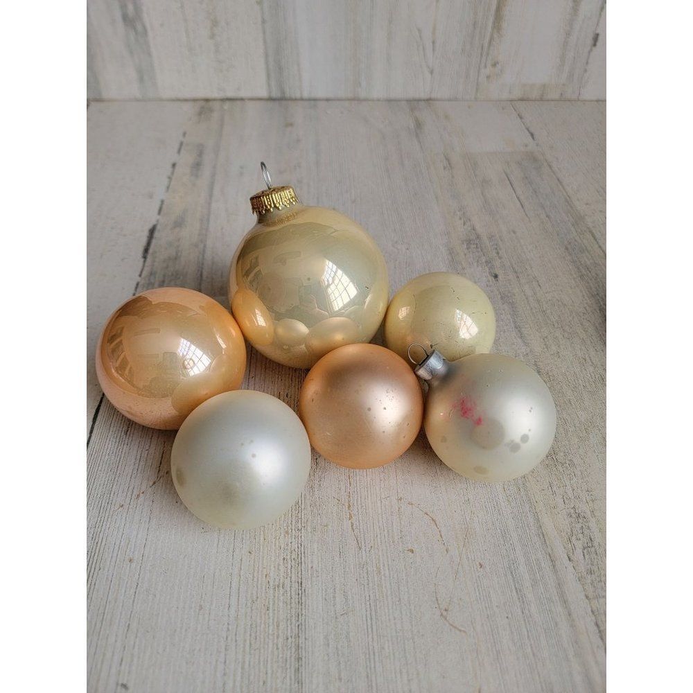 Blown glass AS IS white pink ball ornament Xmas set decor